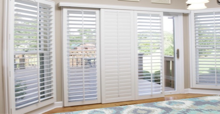 [Polywood|Plantation|Interior ]211] shutters on a sliding glass door in New Brunswick